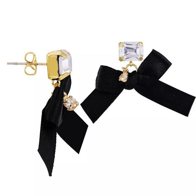 Berry Jewelry Emerald Cut Stone Black Bow Drop Earrings, Womens Product Image