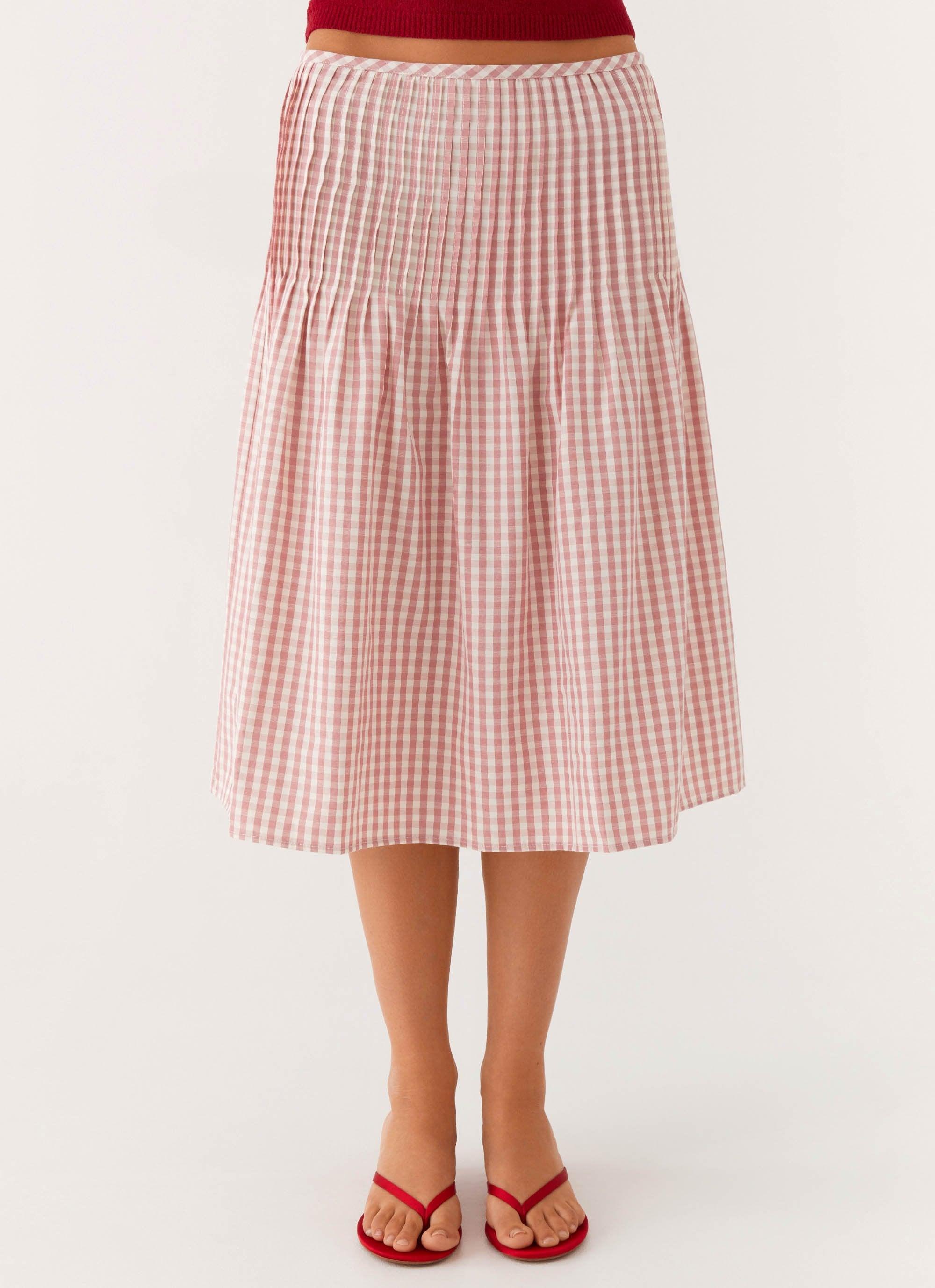 Dreamscape Midi Skirt - Maroon Gingham Product Image