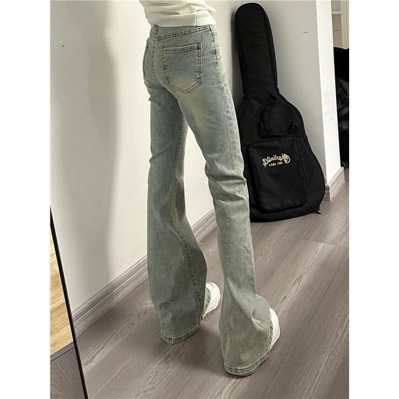 High Waist Washed Flared Jeans Product Image