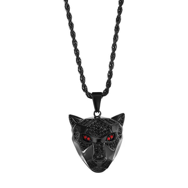 Metallo Stainless Steel Black Plated Panther with Ruby Cubic Zirconia Necklace, Mens Product Image