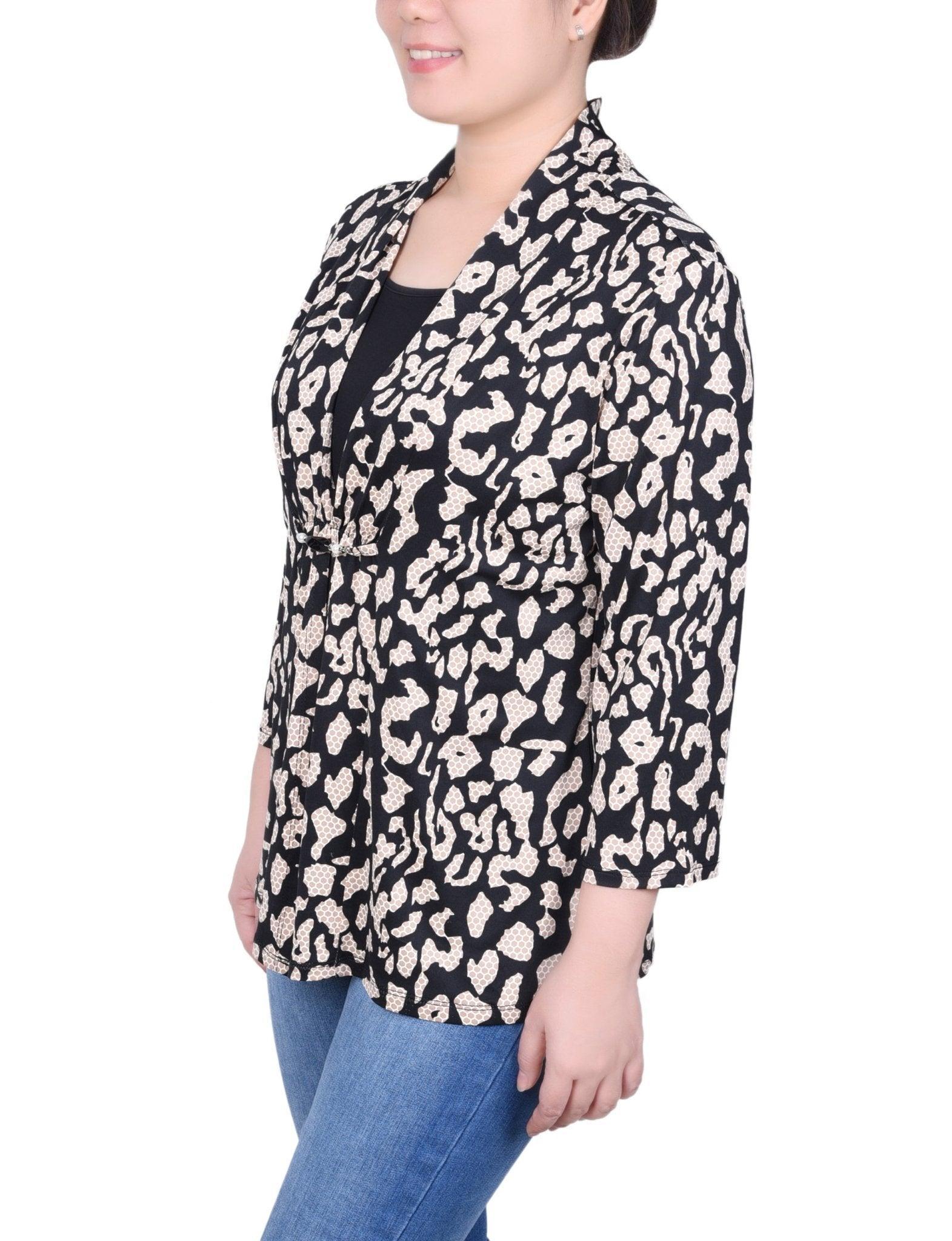 NY Collection Puff Print 3/4 Sleeve Two-Fer Top - Petite Product Image