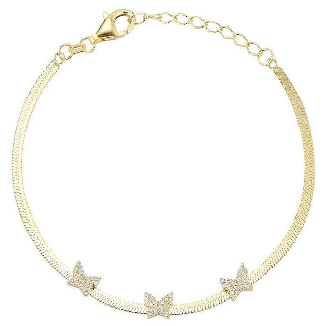 Sunkissed Sterling 14k Gold Over Silver Cubic Zirconia Butterfly Herringbone Bracelet, Womens Gold Tone Product Image