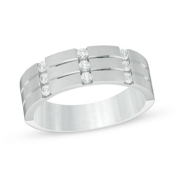 Men's 1/3 CT. T.w. Diamond Nine Stone Anniversary Band in 10K White Gold Product Image