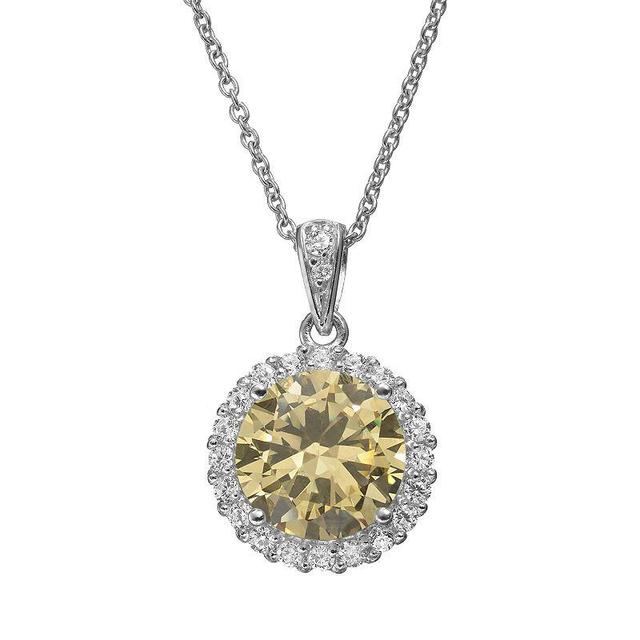 Sophie Miller Yellow & White Cubic Zirconia Sterling Silver Halo Pendant Necklace, Womens Orange Product Image