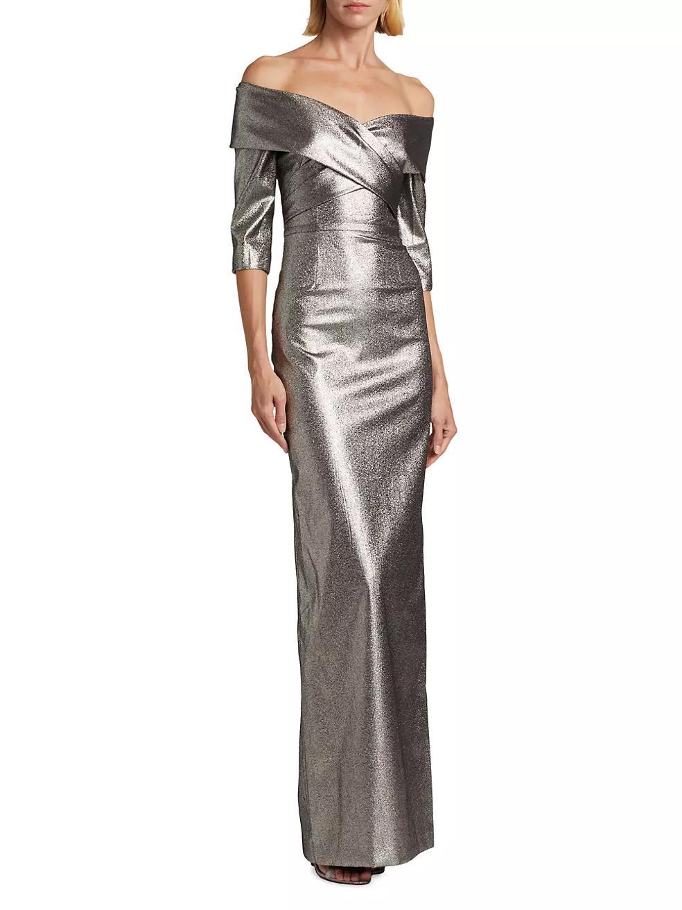 Metallic Off-the-Shoulder Column Gown Product Image