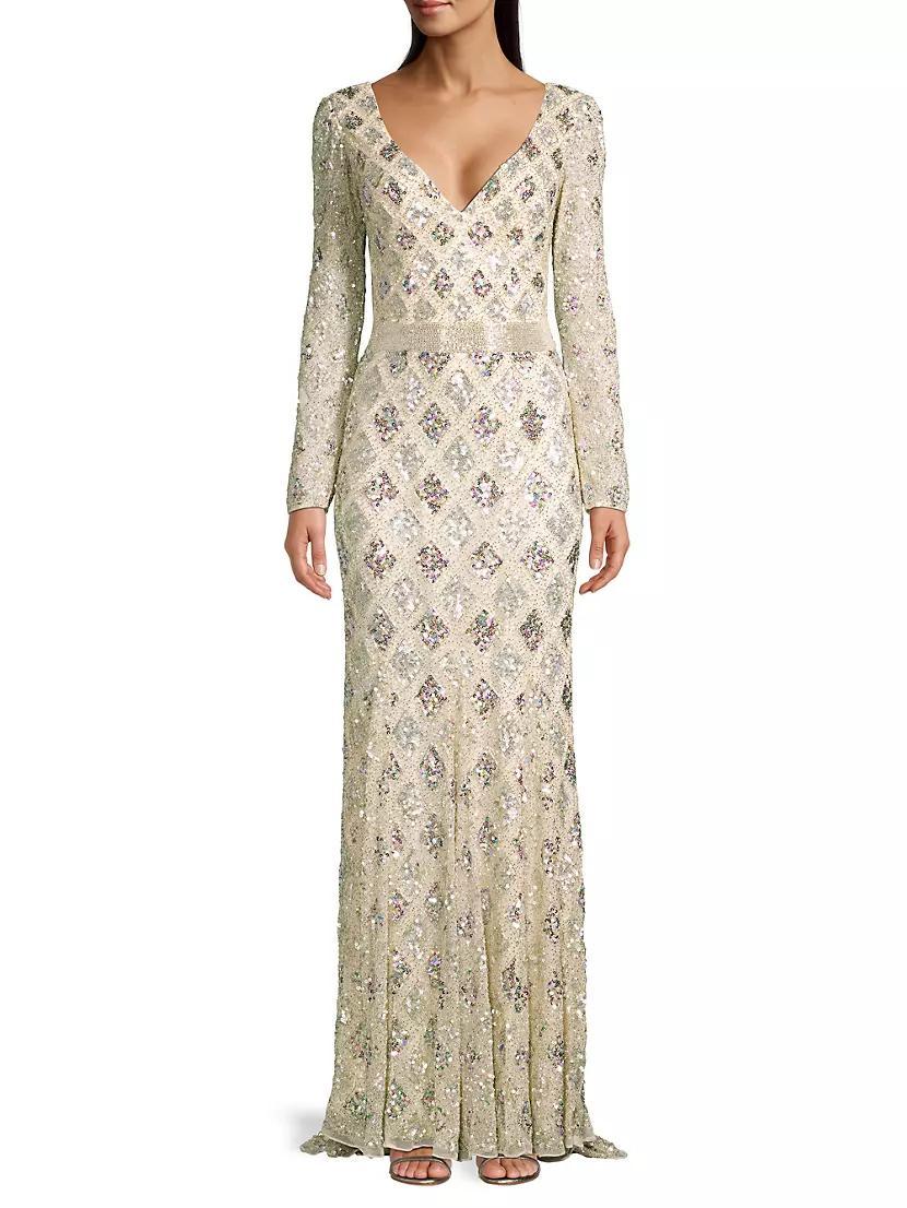 Lattice Sequin Long-Sleeve Gown Product Image