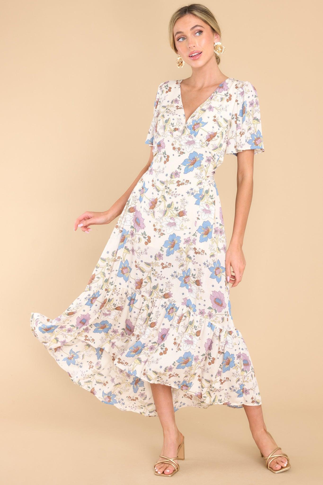 Make An Impact Ivory Floral Midi Dress Product Image