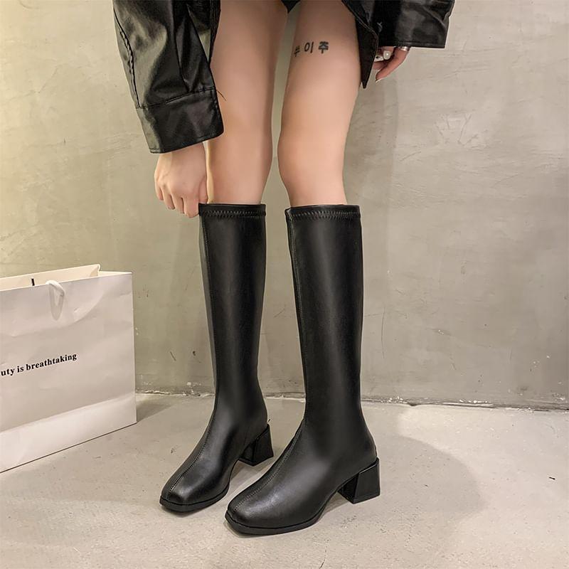 Block Heel Plain Tall Boots Product Image