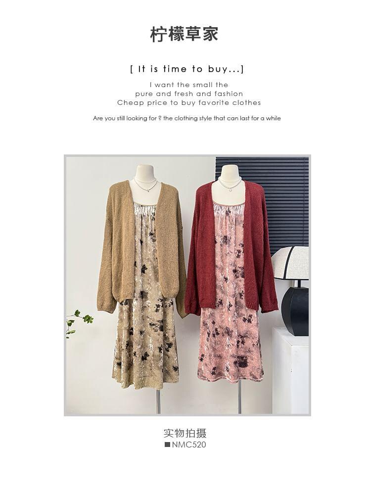 Velvet Tie-Dyed Loose Midi Dress / Open-Front Cardigan Product Image