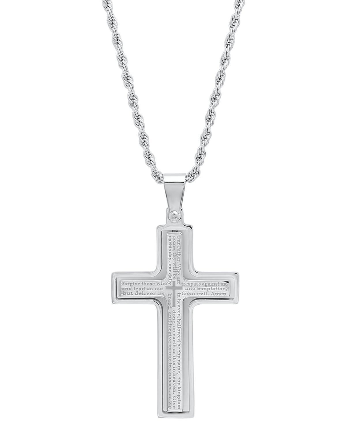 Steeltime Mens Stainless Steel Our Father English Prayer Spinner Cross 24 Pendant Necklace Product Image