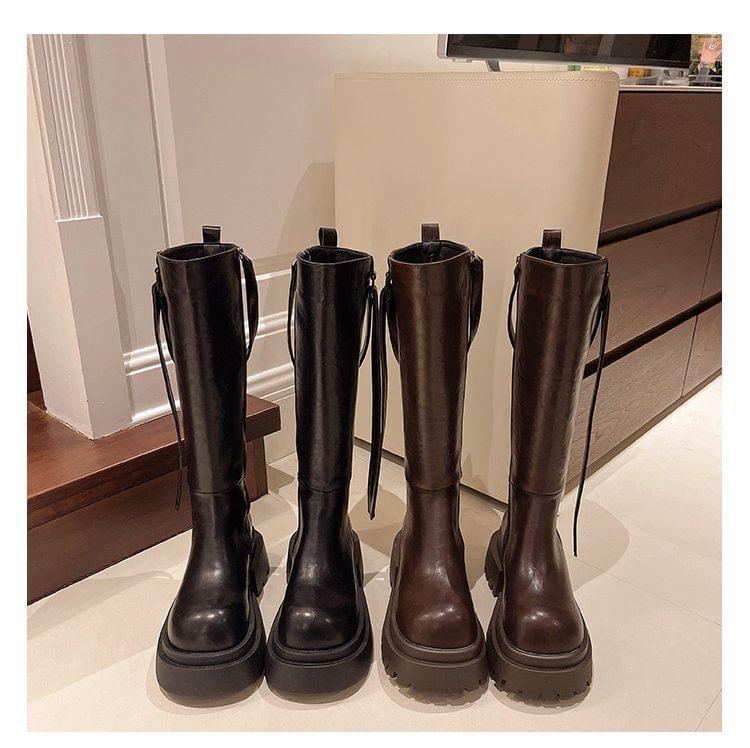 Platform Plain Buckled Tall Boots Product Image