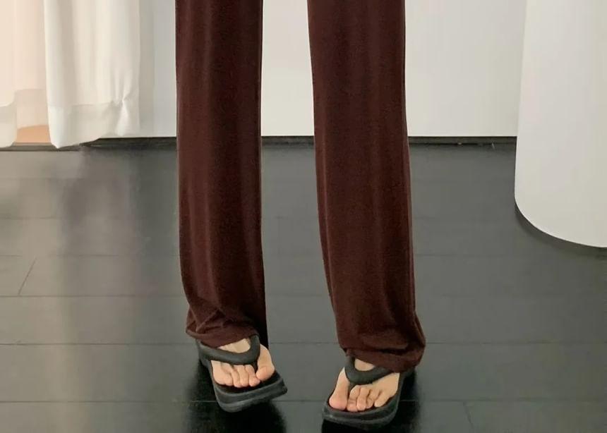 High Rise Plain Wide Leg Pants Product Image