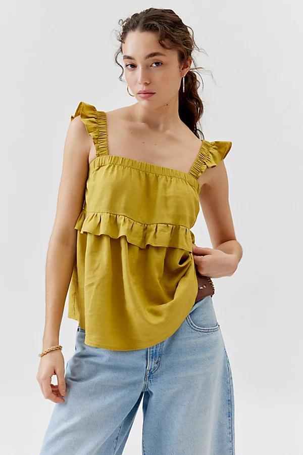 Urban Renewal Made In LA EcoVero Linen Ruffle Tunic Tank Top Womens at Urban Outfitters Product Image