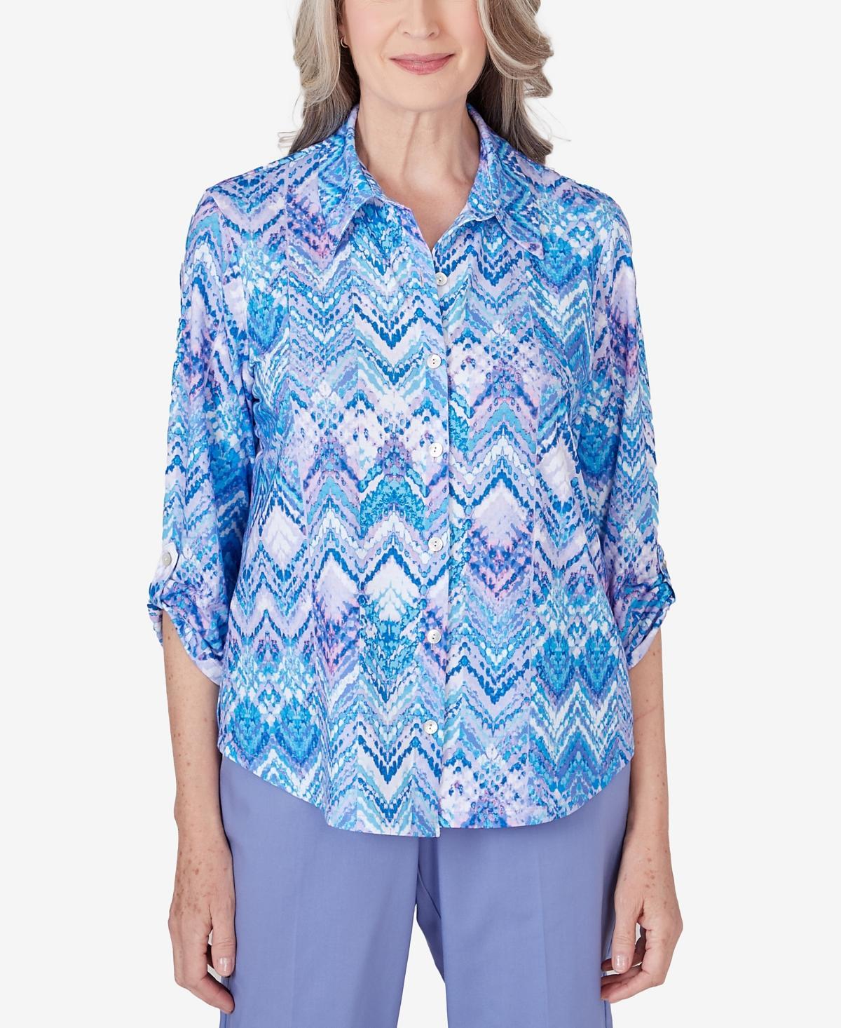 Alfred Dunner Womens Summer Breeze Zig Zag Button Down Blouse Product Image