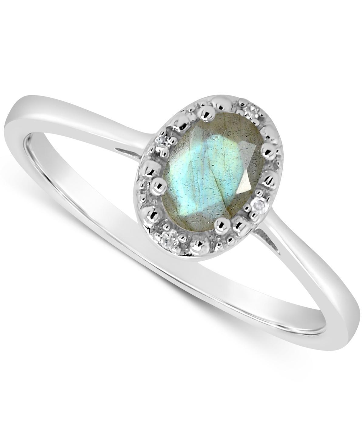 Celebration Gems Sterling Silver 6 mm x 4 mm Oval Labradorite & Diamond Accent Halo Ring, Womens Product Image