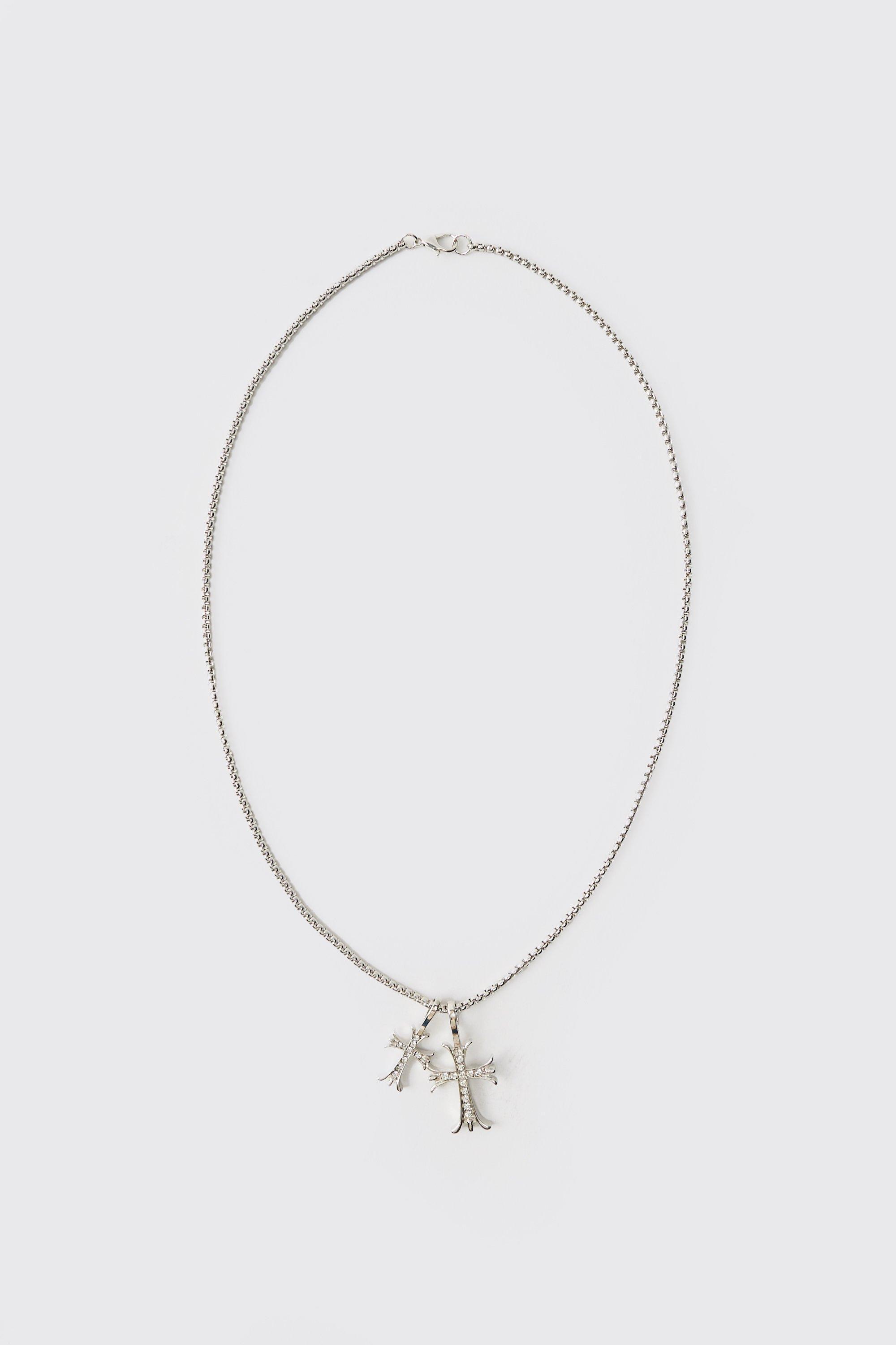 Double Cross Necklace | boohooMAN USA Product Image