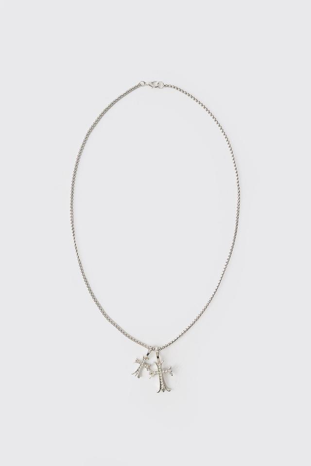 Double Cross Necklace | boohooMAN USA Product Image