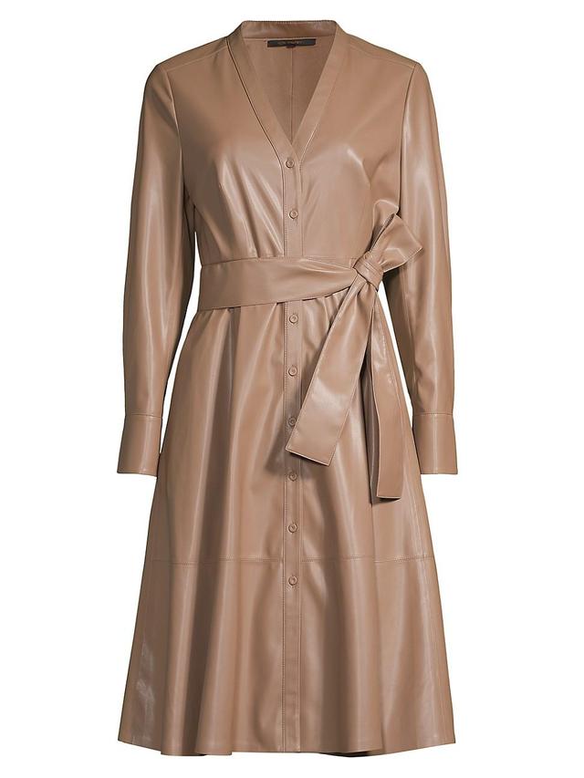 Fontana Belted Faux Leather Midi Dress Product Image