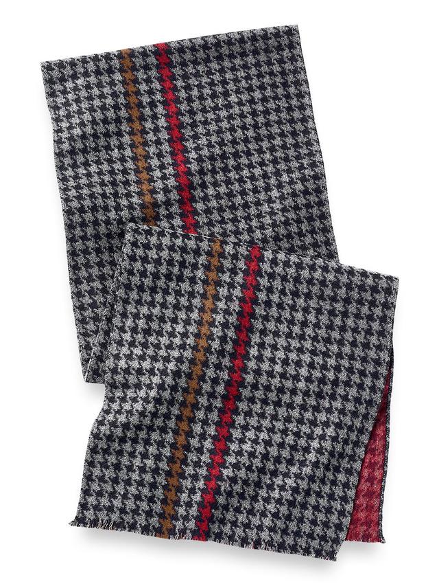 Houndstooth Stripe Brushed Silk Scarf - Grey Product Image