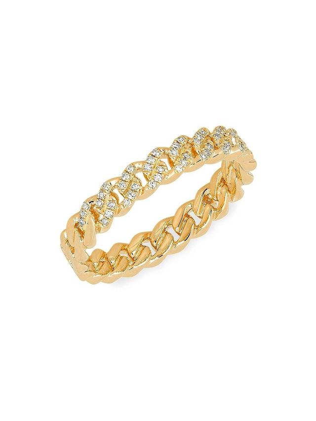 Womens 14K Yellow Gold & Diamond Pav Mini Curb Chain Ring Product Image