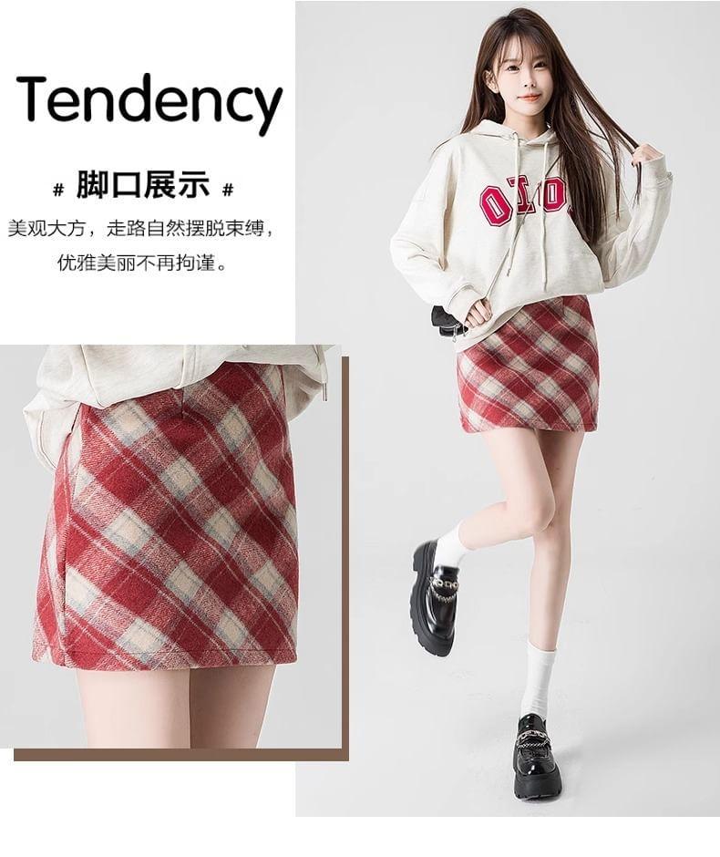 High Waist Plaid Mini A-Line Skirt Product Image