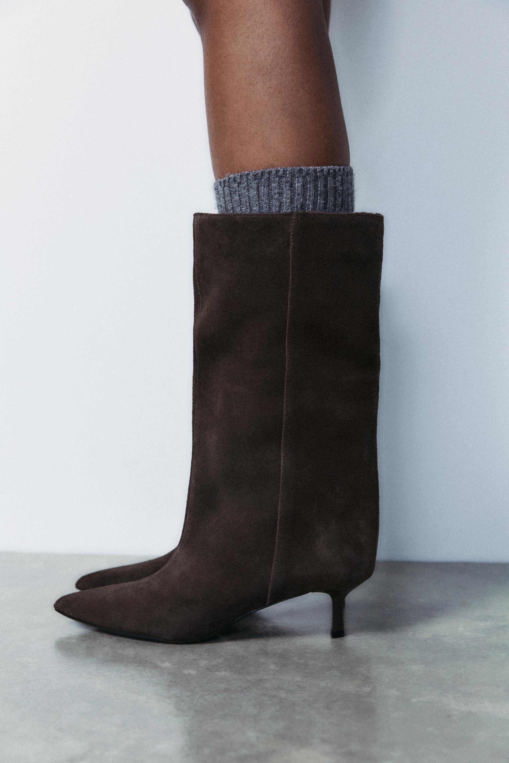 SUEDE WIDE SHAFT ANKLE BOOTS Product Image