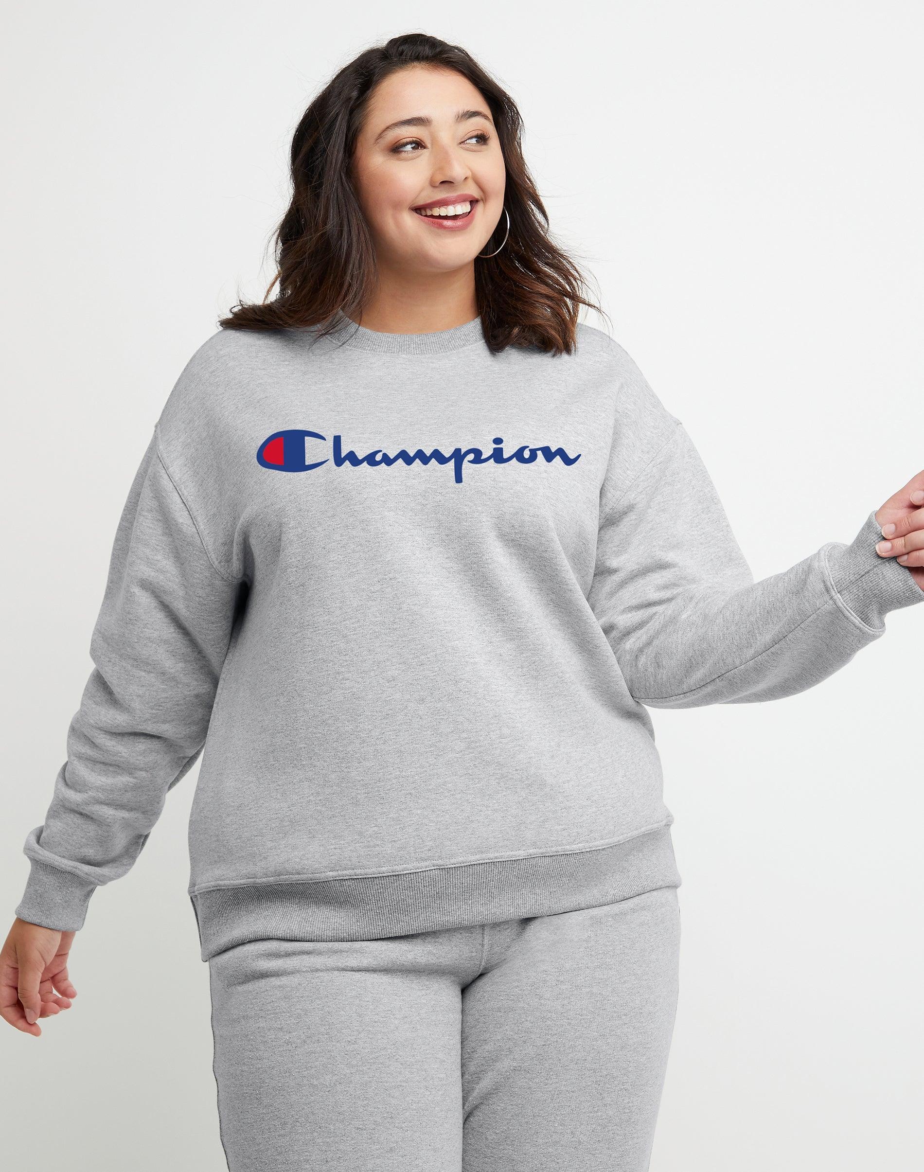 Champion Plus Size Powerblend Crew (Oxford Gray) Women's Sweatshirt Product Image