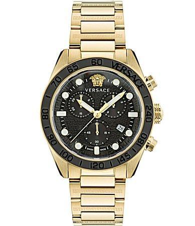 Mens Greca Dome Chrono IP Yellow Gold Bracelet Watch Product Image