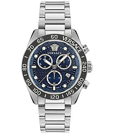 Versace Mens Swiss Chronograph Greca Dome Stainless Steel Bracelet Watch 43mm Product Image