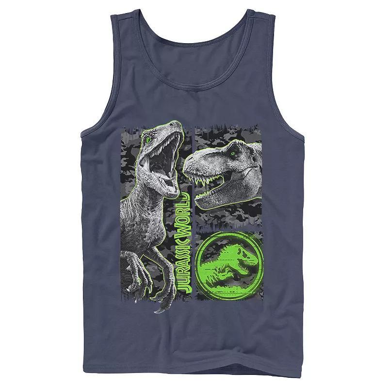 Mens Jurassic World Two Raptor T-Rex Camo Scratch Tank Top Product Image