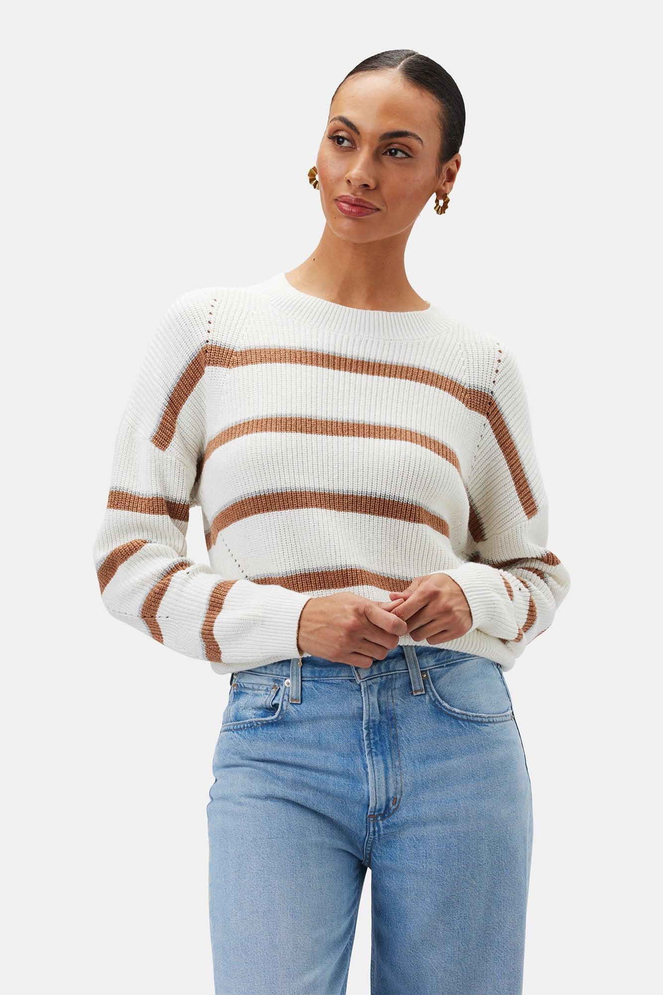 Emma Striped Sweater - Ivory Tan Gray Stripe Product Image