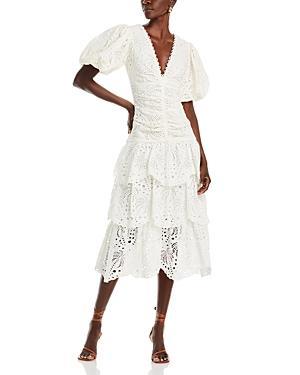 Farm Rio Eyelet Puff Sleeve Midi Dress Product Image