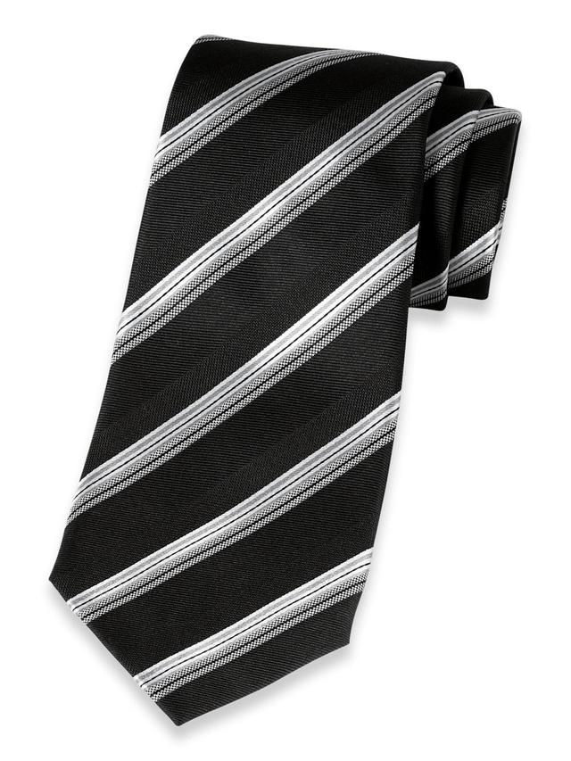 Stripe Woven Silk Tie - Black/grey Product Image