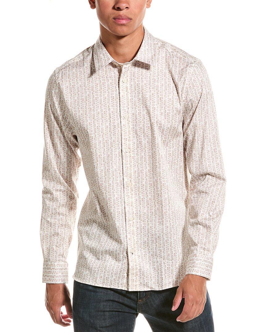 Ditsy Leaf Stripe Slim Fit Shirt In Beige Product Image