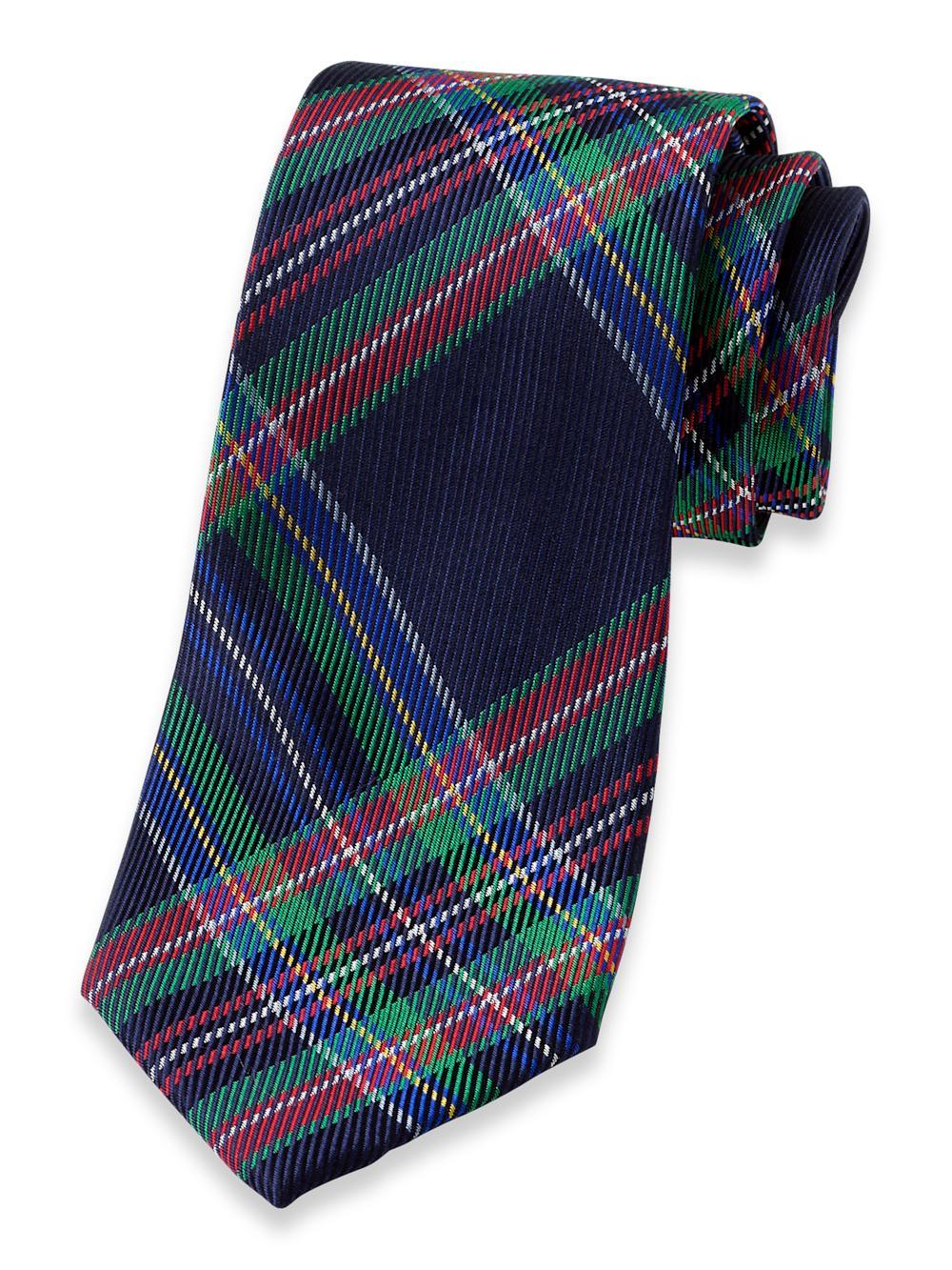 Tartan Plaid Woven Silk Tie - Navy Multi Product Image