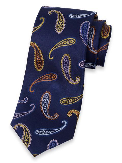 Paisley Woven Silk Tie - Navy Multi Product Image