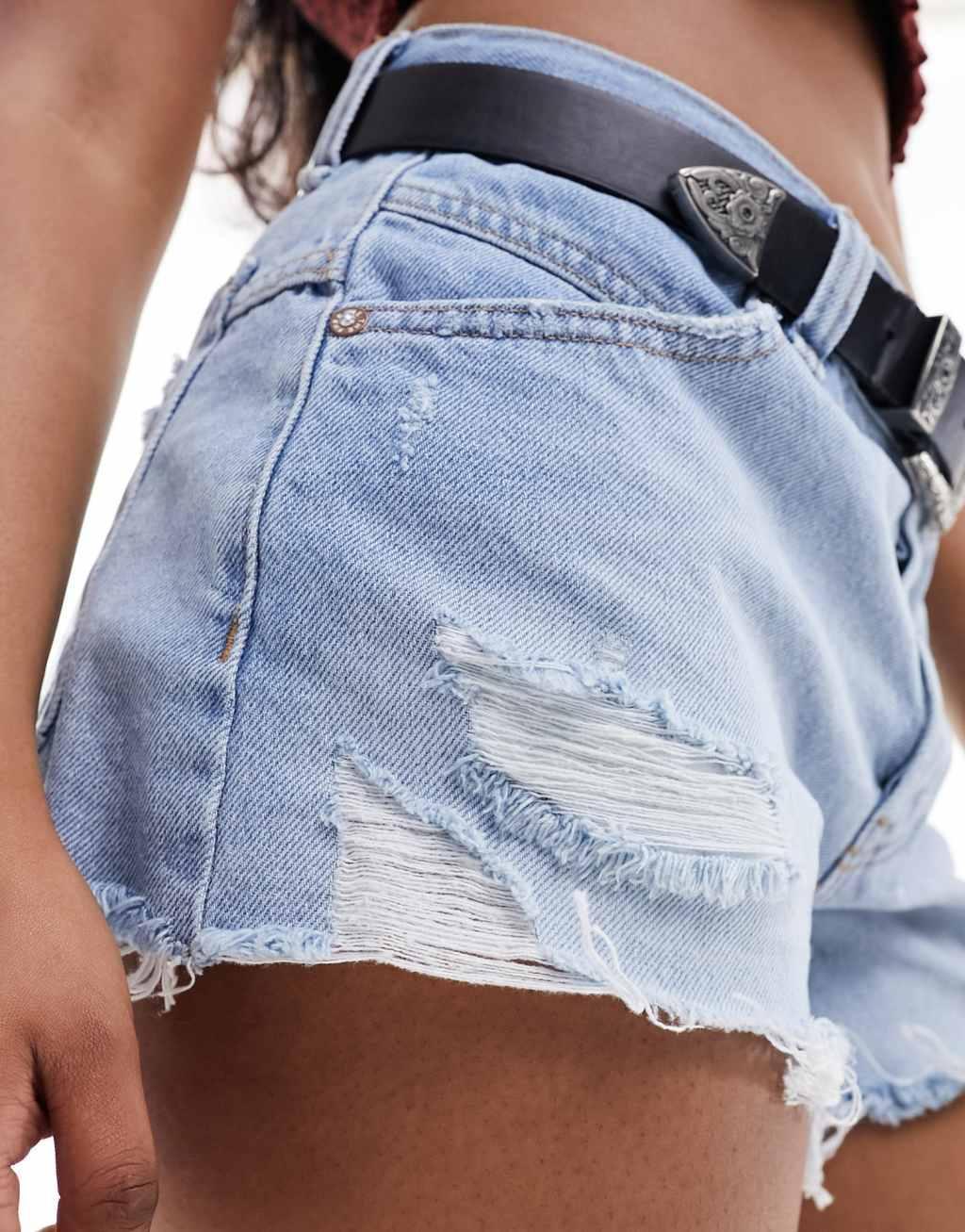 Free People classic distressed shorts in mid wash blue Product Image