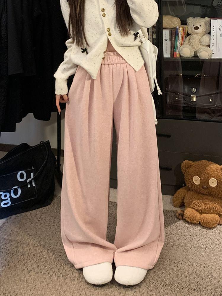 Fleece-Lined High-Waist Wide-Leg Pants in 5 Colors Product Image