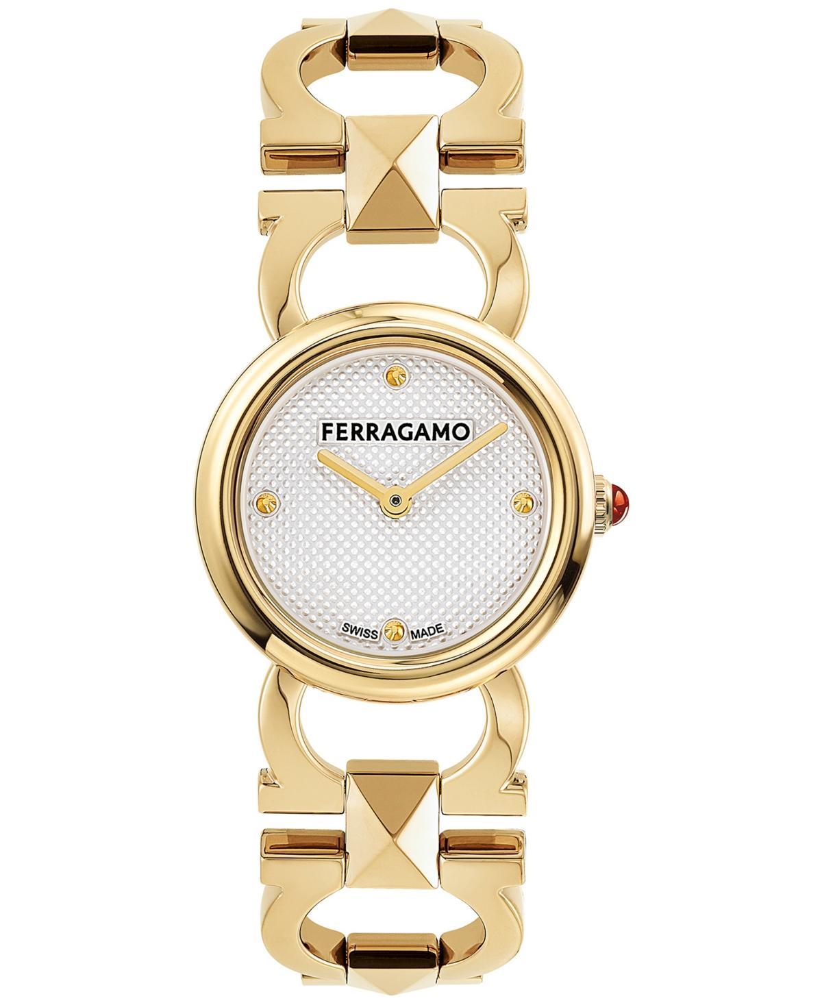 Salvatore Ferragamo Womens Swiss Gold Ion Plated Stainless Steel Stud Link Bracelet Watch 25mm Product Image