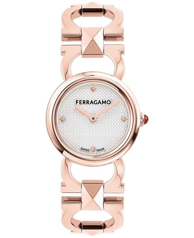 Salvatore Ferragamo Womens Swiss Gold Ion Plated Stainless Steel Stud Link Bracelet Watch 25mm Product Image