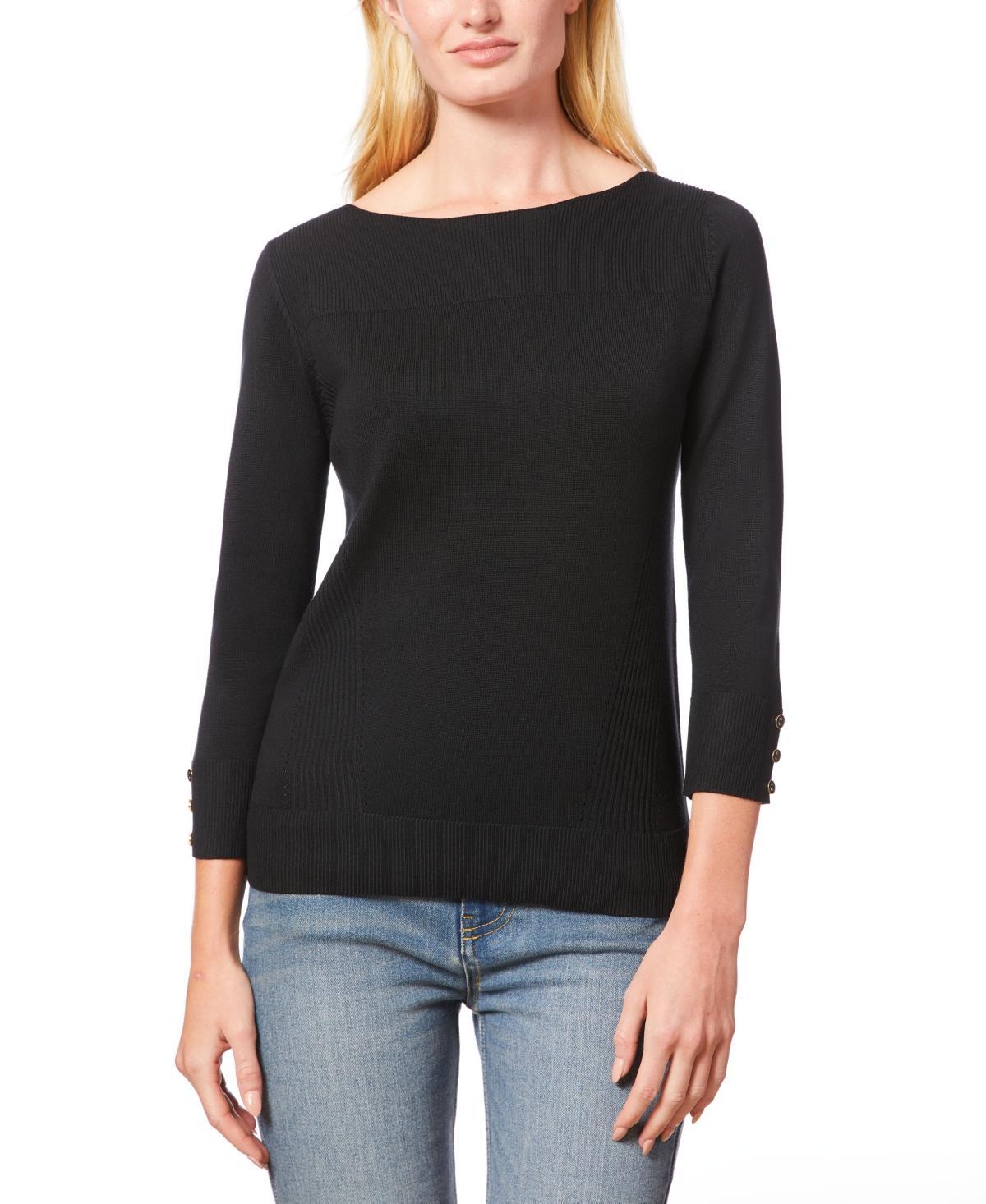 Melissa Paige Womens Boat-Neck Ribbed-Trim 3/4-Sleeve Sweater Product Image