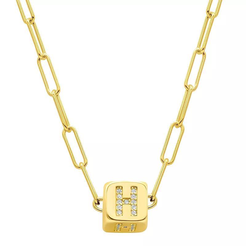 Adornia Gold Tone Cubic Zirconia Adjustable Initial Cube Paperclip Necklace, Womens H Product Image