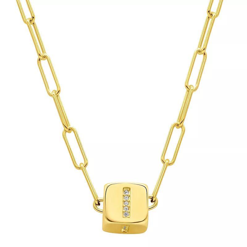 Adornia Gold Tone Cubic Zirconia Adjustable Initial Cube Paperclip Necklace, Womens White Product Image