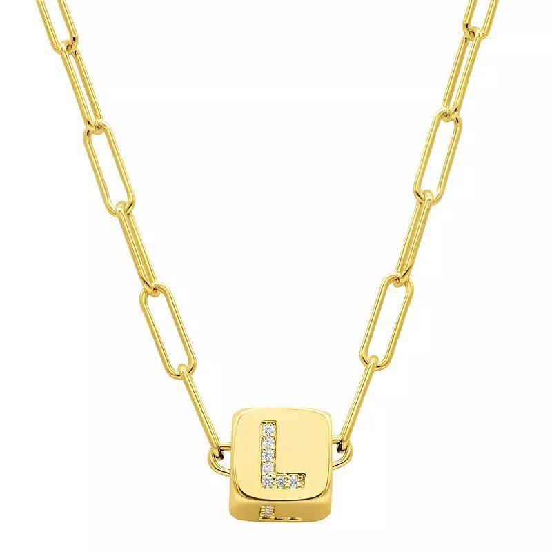 Adornia Gold Tone Cubic Zirconia Adjustable Initial Cube Paperclip Necklace, Womens Product Image