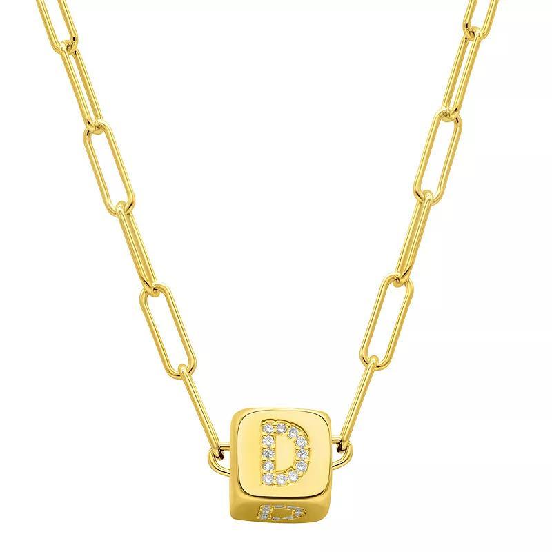 Adornia Gold Tone Cubic Zirconia Adjustable Initial Cube Paperclip Necklace, Womens Product Image