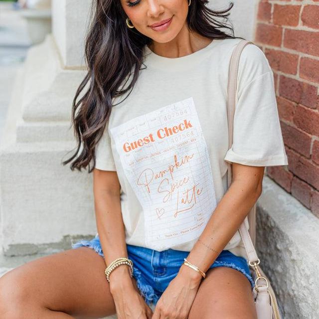 Guest Check Pumpkin Spice Latte Ivory Oversized Graphic Tee Product Image