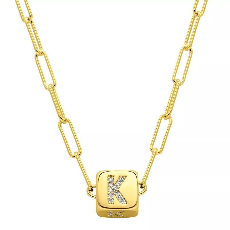 Adornia Gold Tone Cubic Zirconia Adjustable Initial Cube Paperclip Necklace, Womens Product Image