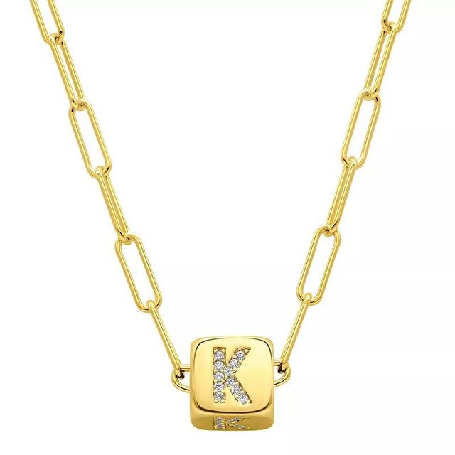 Adornia Gold Tone Cubic Zirconia Adjustable Initial Cube Paperclip Necklace, Womens Product Image