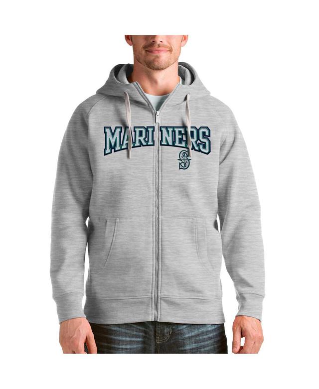 Antigua Mens Heather Gray Seattle Mariners Team Logo Victory Full-Zip Hoodie Product Image