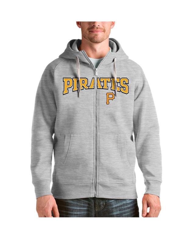 Antigua Mens Heather Gray Pittsburgh Pirates Team Logo Victory Full-Zip Hoodie Product Image